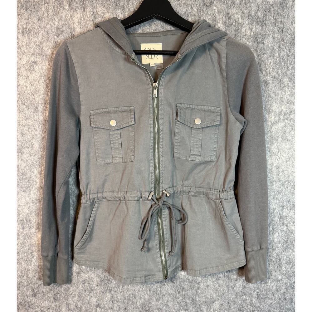 Chaser Womens Gray Stretch Utility Jacket Cinch Waist Hooded Size XS